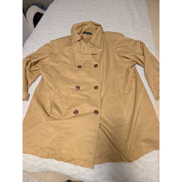 Lane Bryant Women's 18/20 Mustard * Tan Short Trench Coat Jacket Double Breasted - Picture 3 of 8